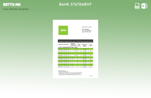модерен стил Латвија SEB шаблон за извод од банка